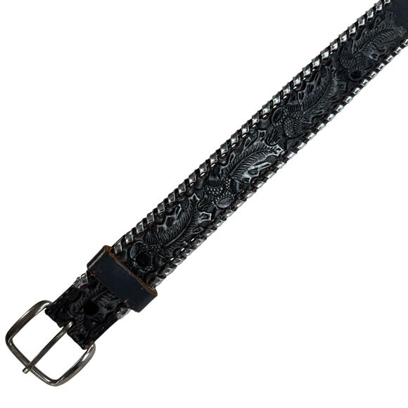 Mallory Leather Tooled Western Black Belt Floral Embossed Texas Women\'s Size 30 main image 5
